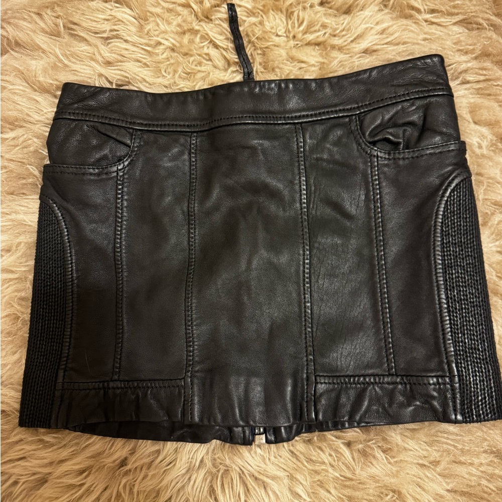 All Saints Black Leather Mini Skirt